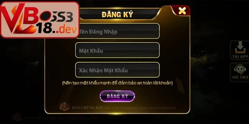 Quy trình đăng ký đơn giản tại Vboss18